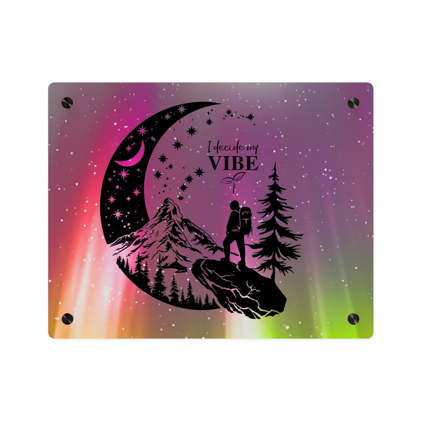 Acrylic Wall Art Panel - Inspirational Quote 'I Decide My Vibe' Hiking Scene