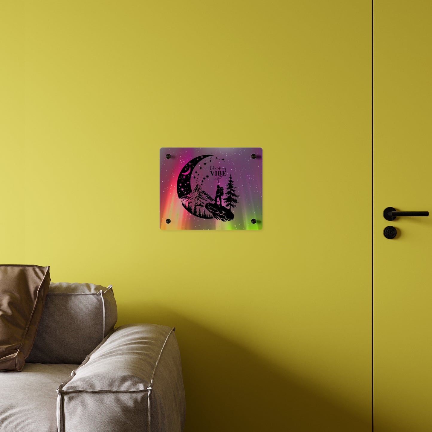 Acrylic Wall Art Panel - Inspirational Quote 'I Decide My Vibe' Hiking Scene