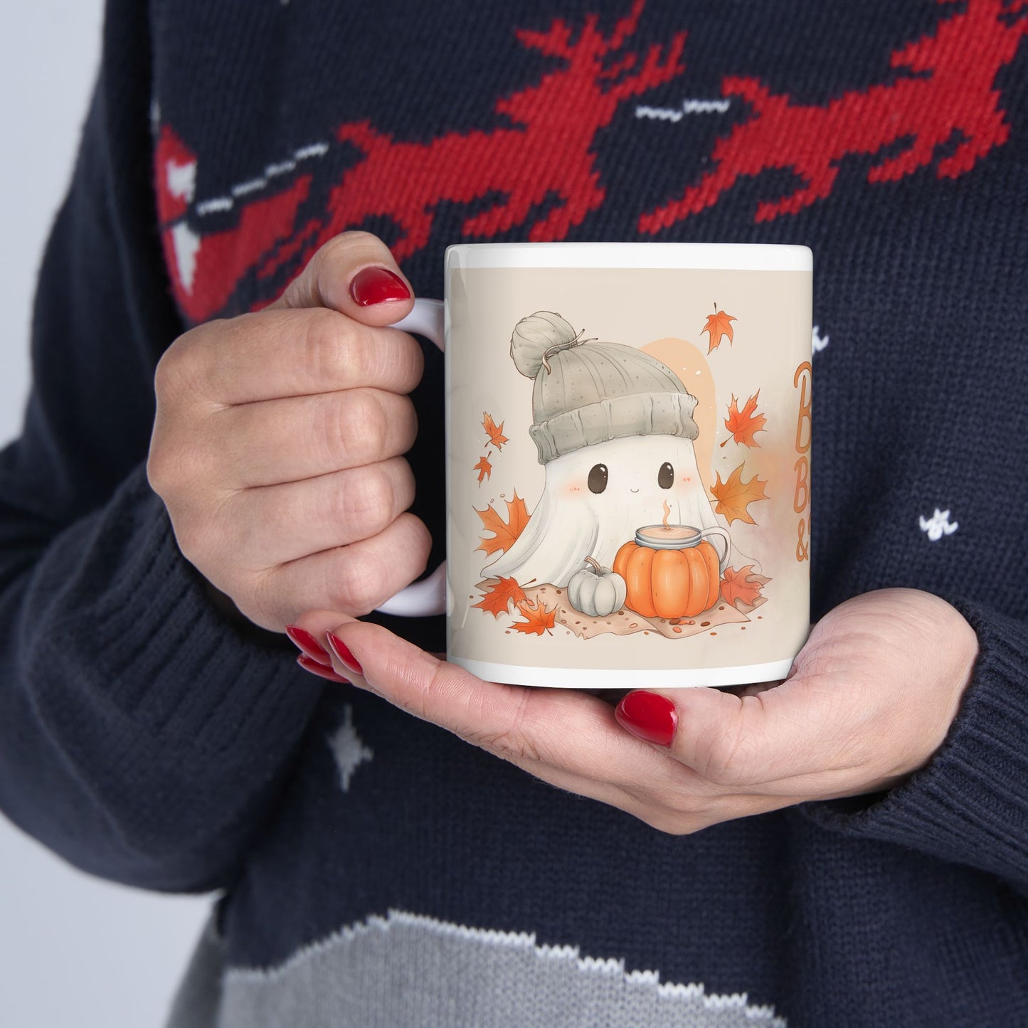 Autumn-Themed Ceramic Mug - "Boo Brew & You" - Perfect for Cozy Fall Days, Halloween, Gift for Coffee Lovers, Fall Decor, Seasonal Drinkware