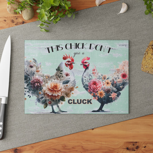 Floral Chicken Glass Cutting Board - Playful Kitchen Decor for Cooking Enthusiasts