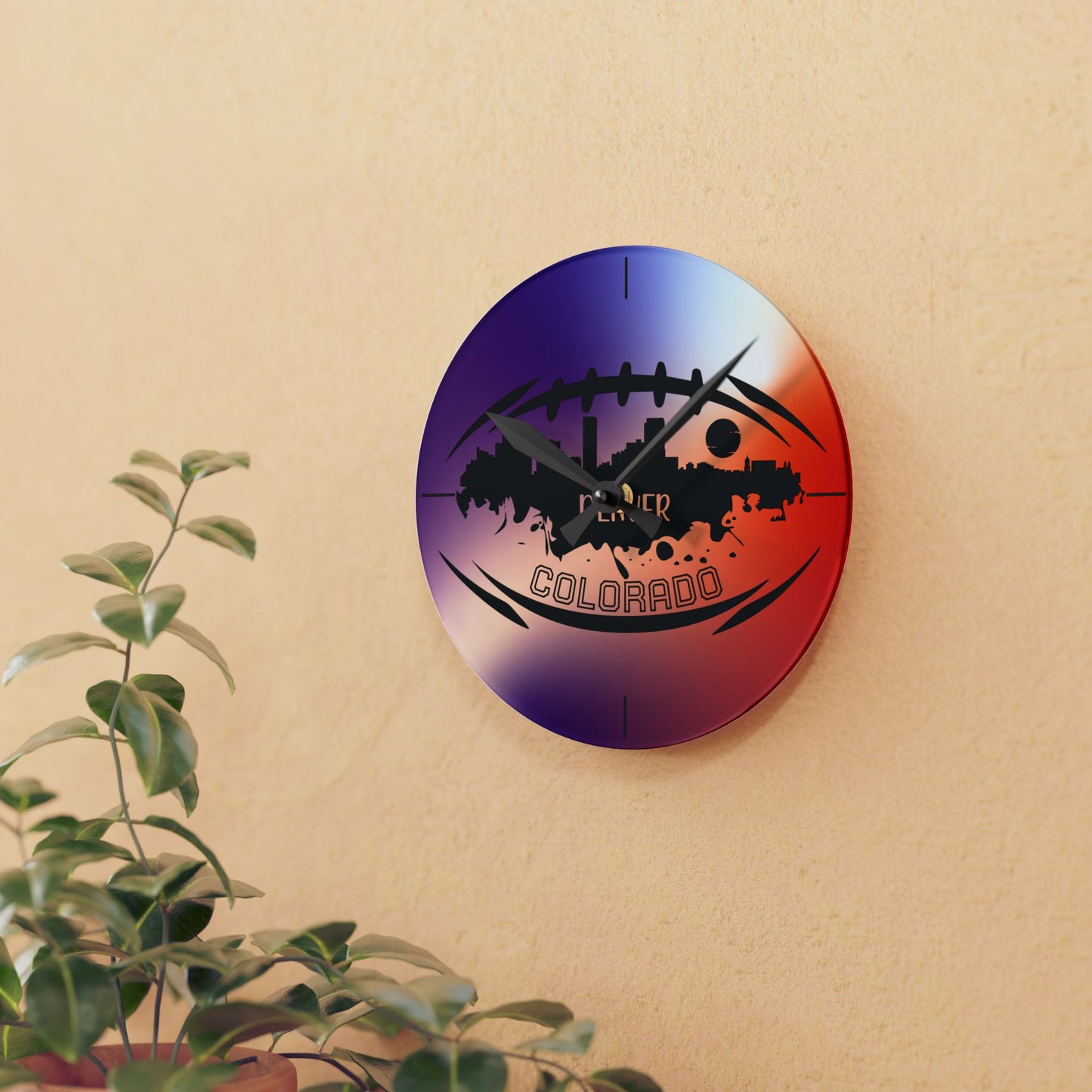 Acrylic Wall Clock — Denver Colorado Football Skyline Design