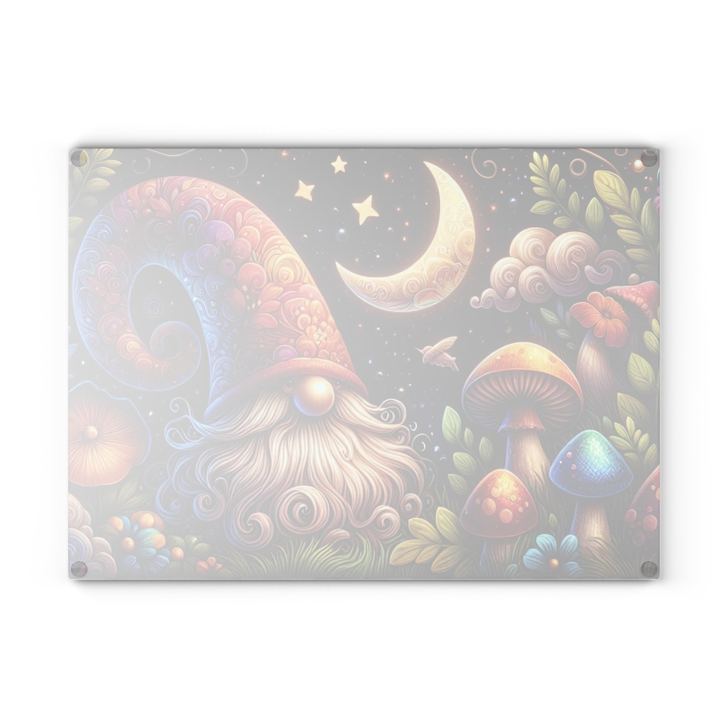 Whimsical Gnome Glass Cutting Board - Colorful Kitchen Decor