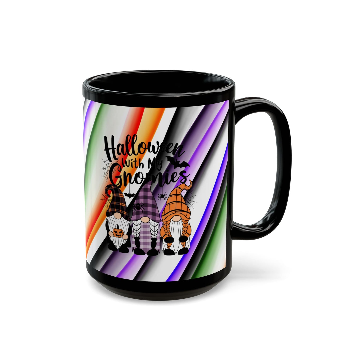 Halloween Theme Black Mug (11oz, 15oz), Cute Halloween Expression, Halloween Lovers, Gnome Lovers, Coffee, Tea, Hot Chocolate Lovers Gift Idea