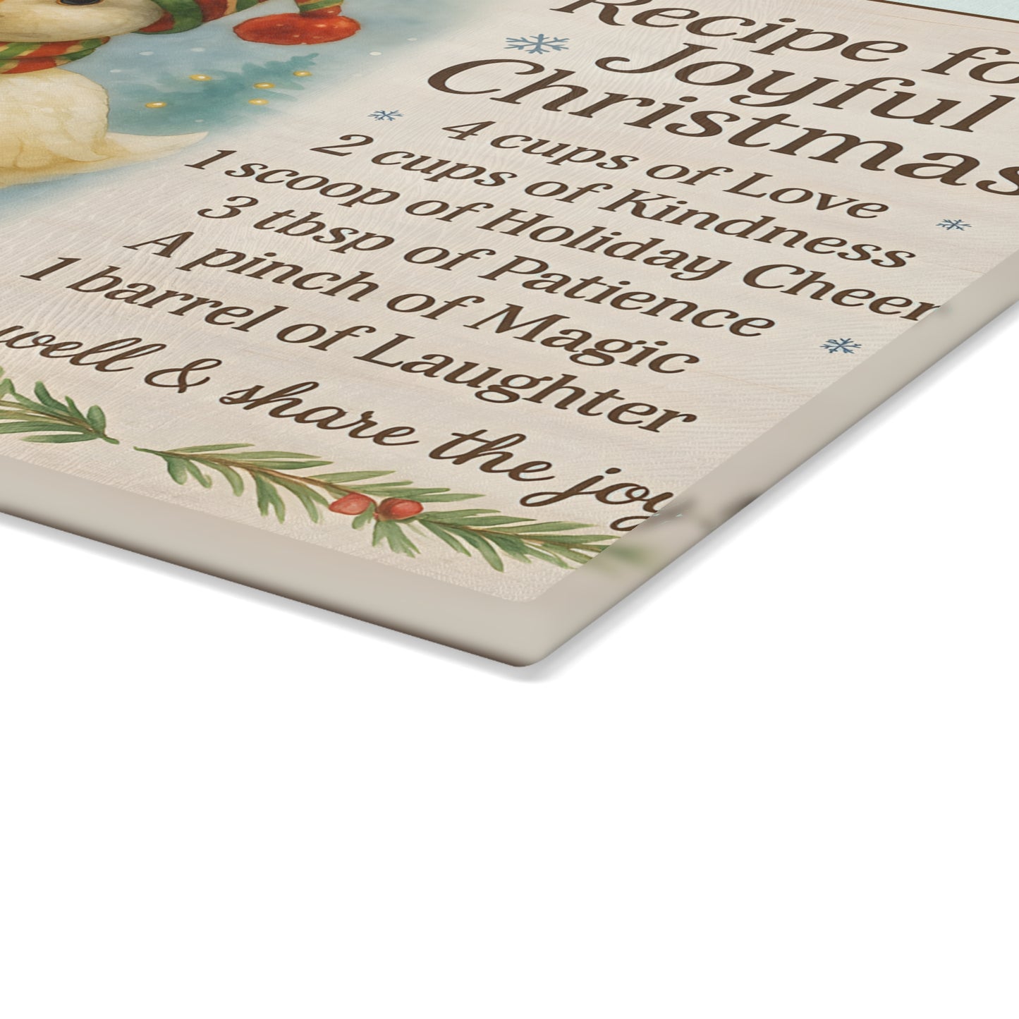 Festive Holiday Glass Cutting Board - Joyful Christmas Recipe