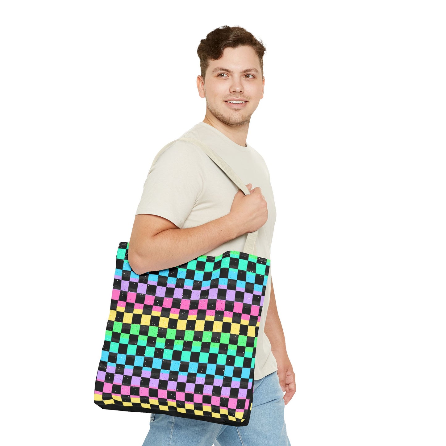 Colorful Checkerboard Tote Bag - Vibrant Reusable Shopping Bag, Eco-Friendly Gift, Summer Beach Accessory, Fashionable Everyday Tote