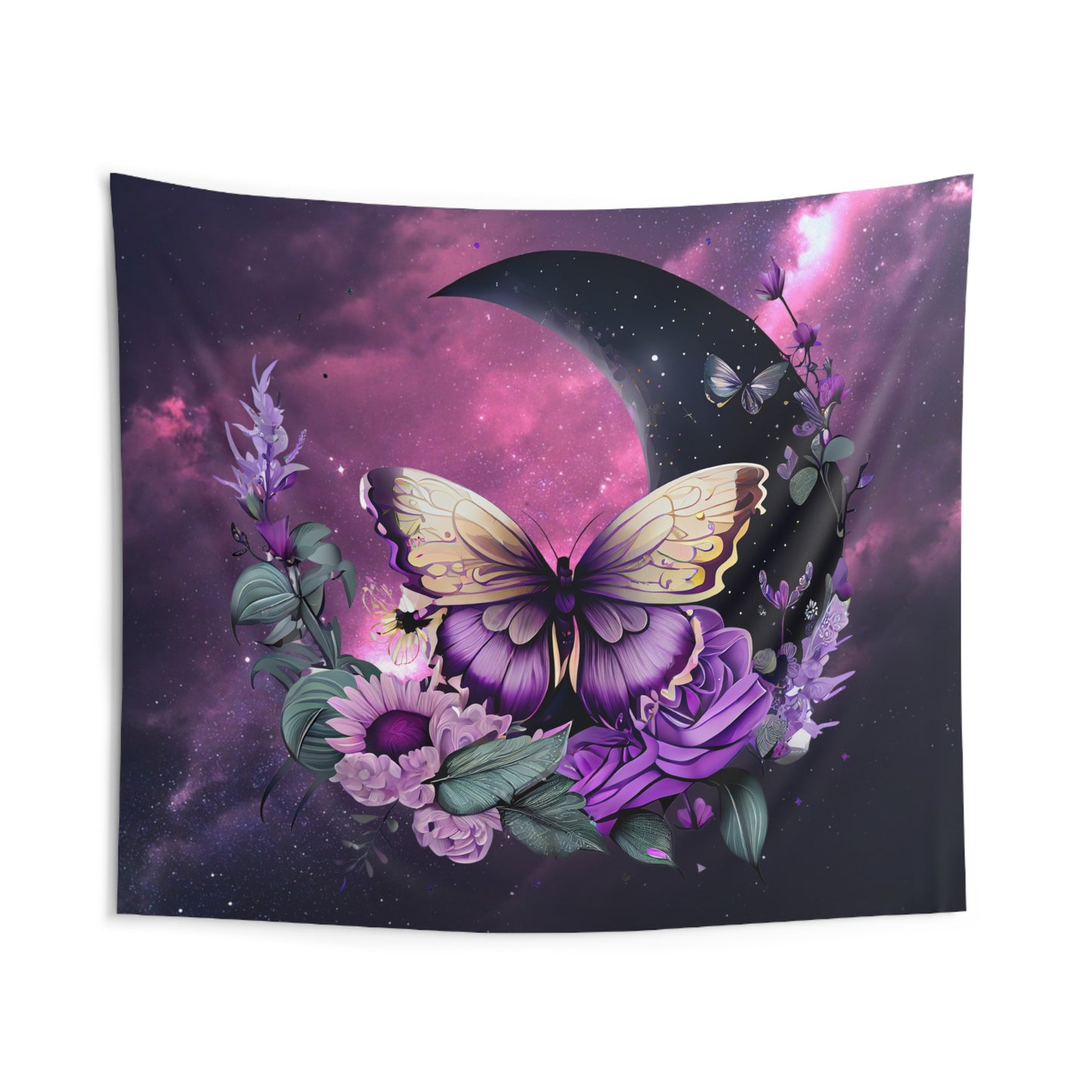 Celestial Butterfly Wall Tapestry | Boho Decor, Nature Art, Bedroom Wall Hanging, Gift for Her, Purple Tapestry