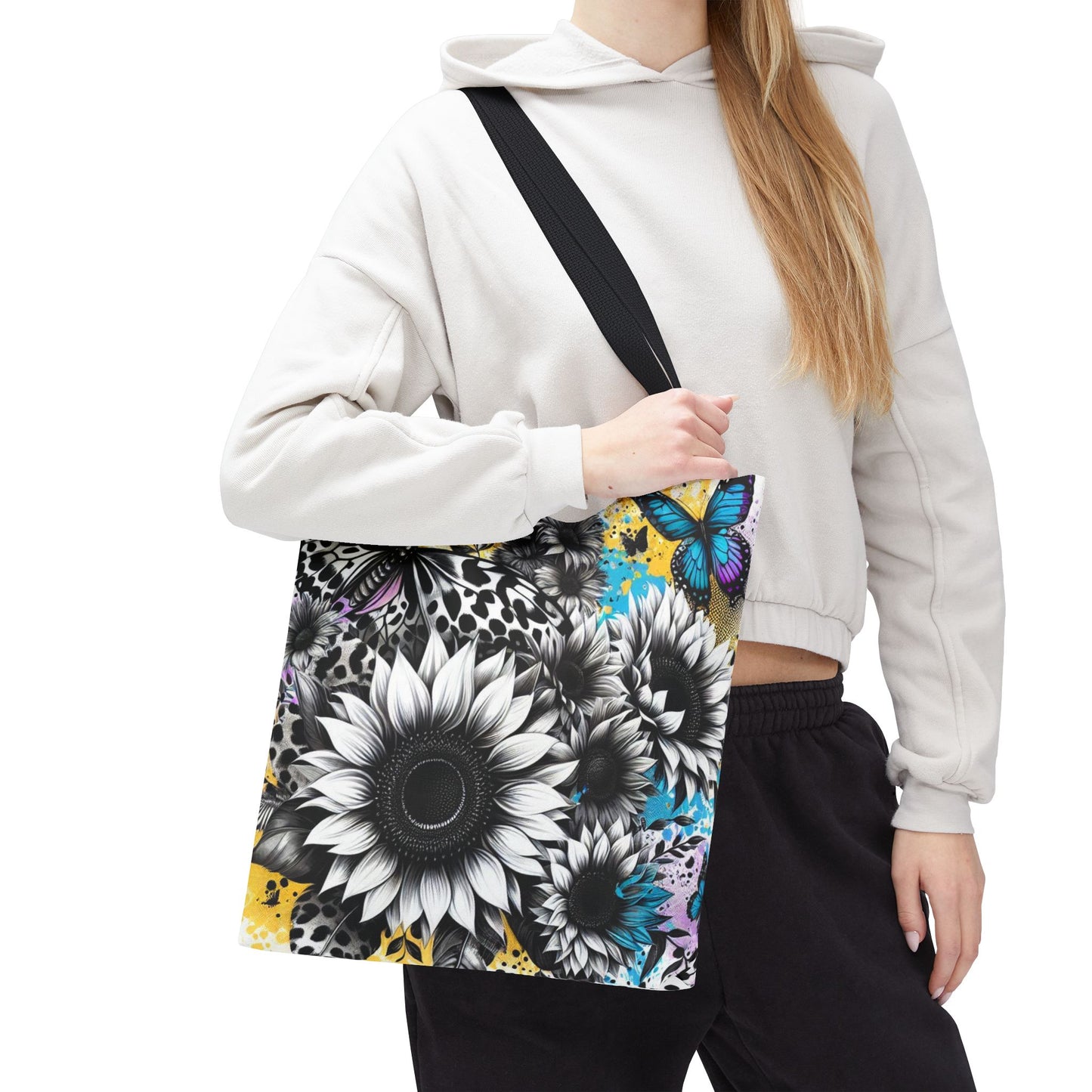 Sunflower & Butterflies Tote Bag — Color Splash Floral All-Over Print