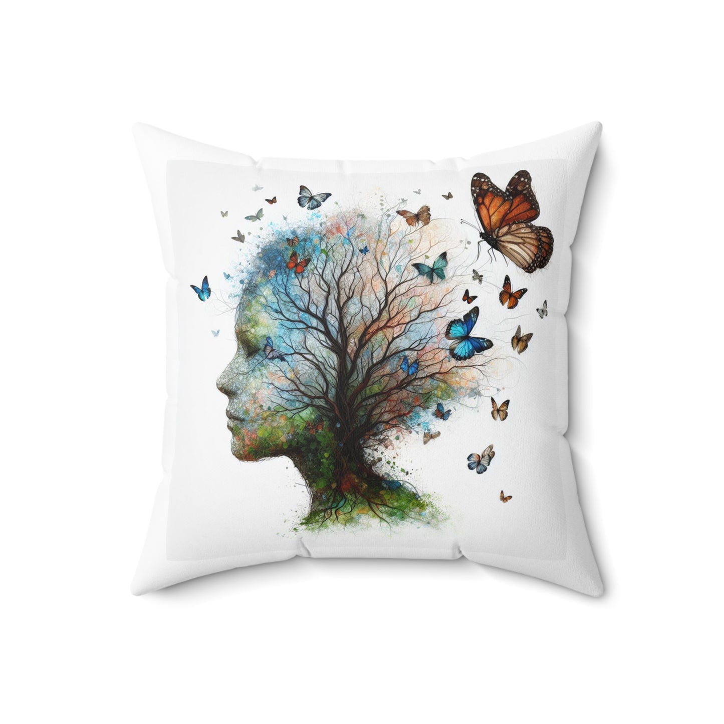 Butterfly Tree Profile Decorative Pillow — Nature-Inspired Throw Cushion