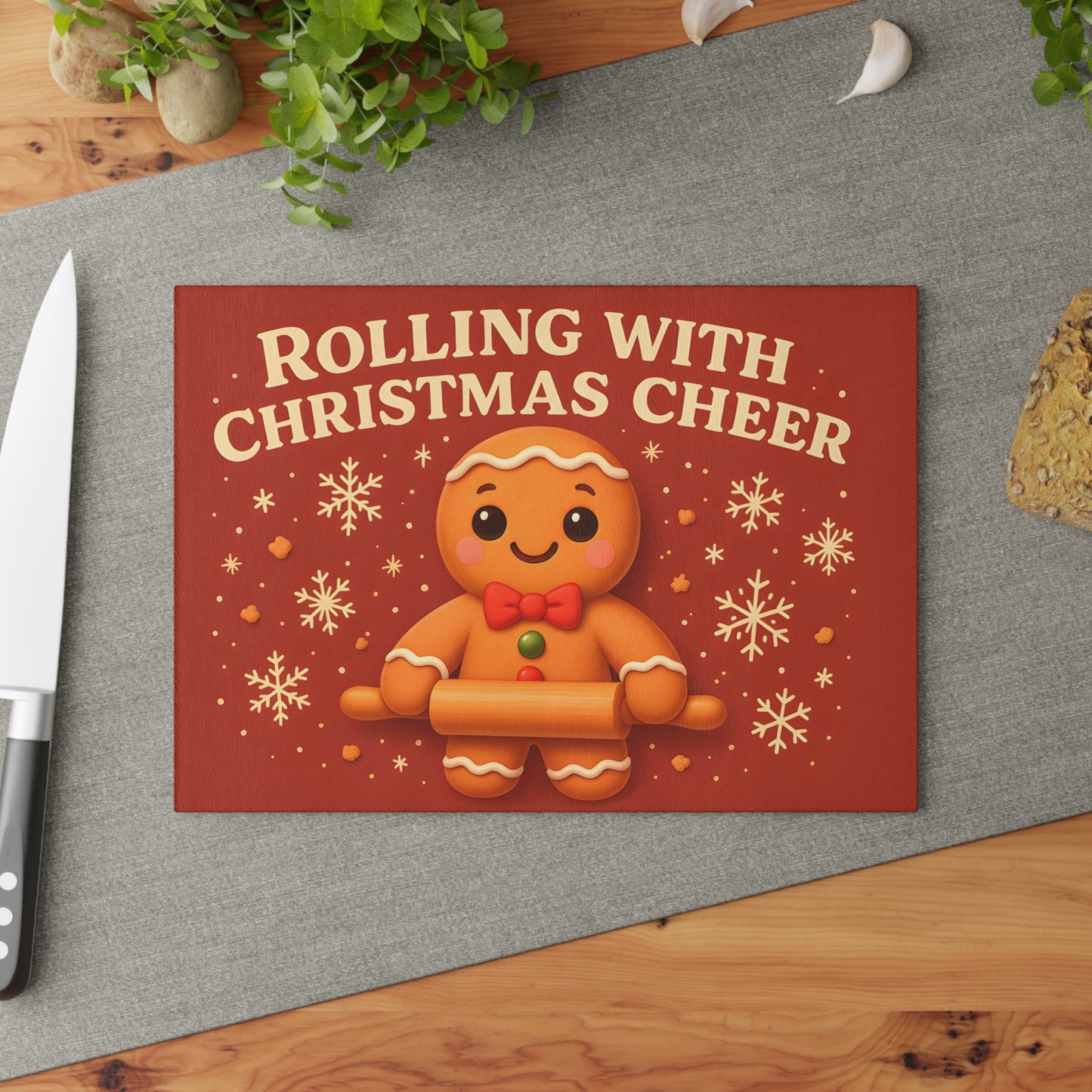 Gingerbread Christmas Glass Cutting Board - Rolling With Cheer