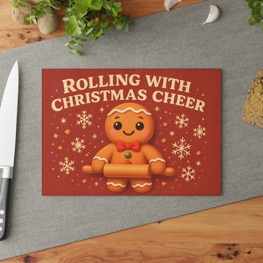 Gingerbread Christmas Glass Cutting Board - Rolling With Cheer