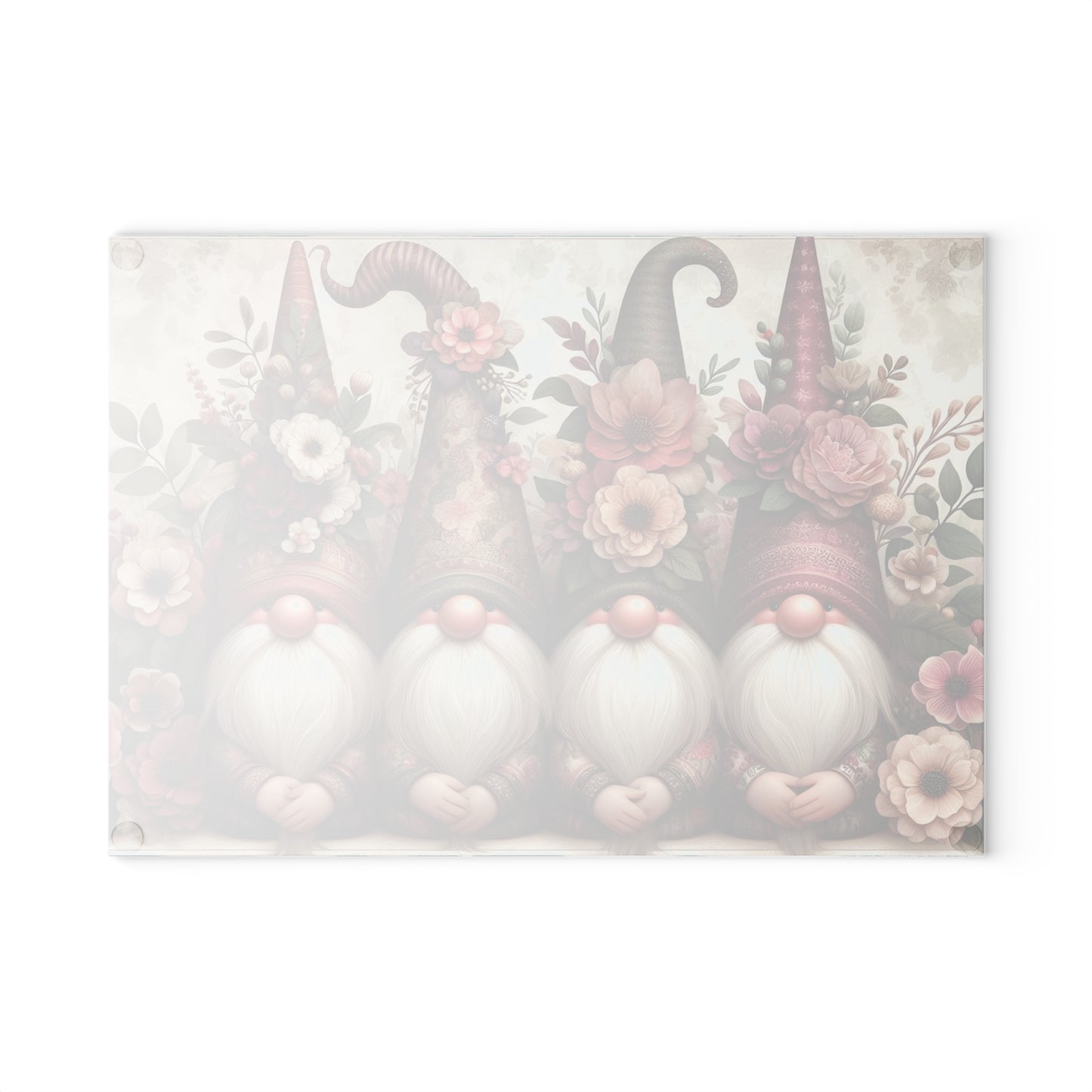 Floral Gnome Glass Cutting Board