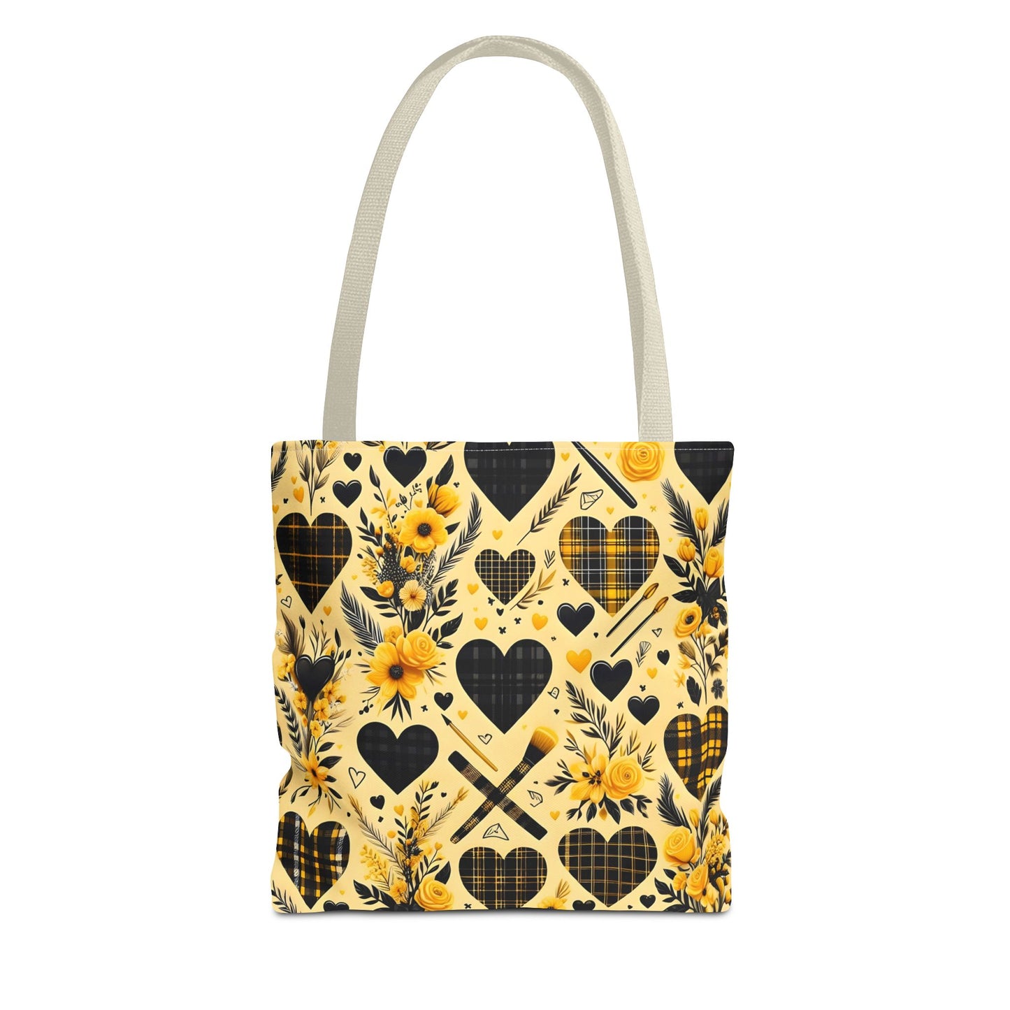 Plaid Floral With Hearts Love Tote Bag(AOP)