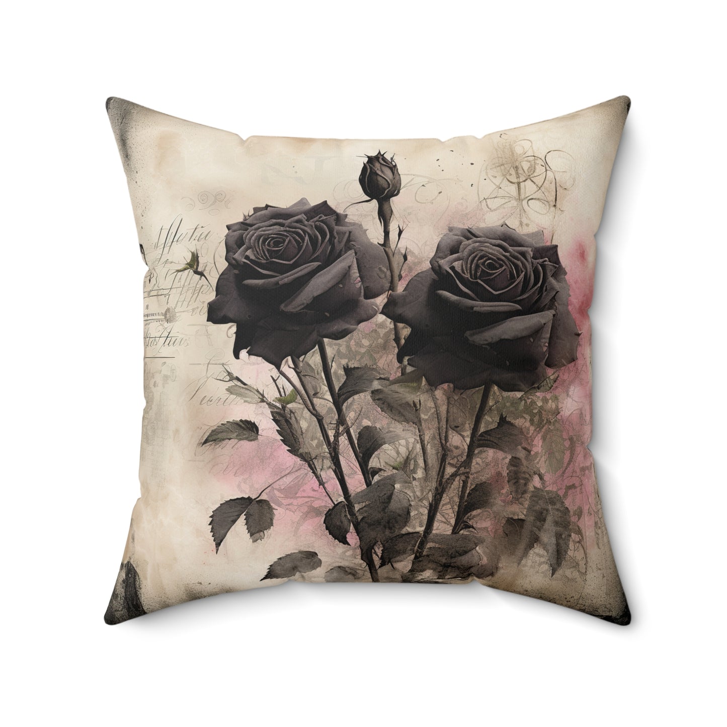 Gothic Theme Black Roses Spun Polyester Square Pillow, Accent For Any Room, Beautiful Room Decor for Any Occasion, Great Gift Idea