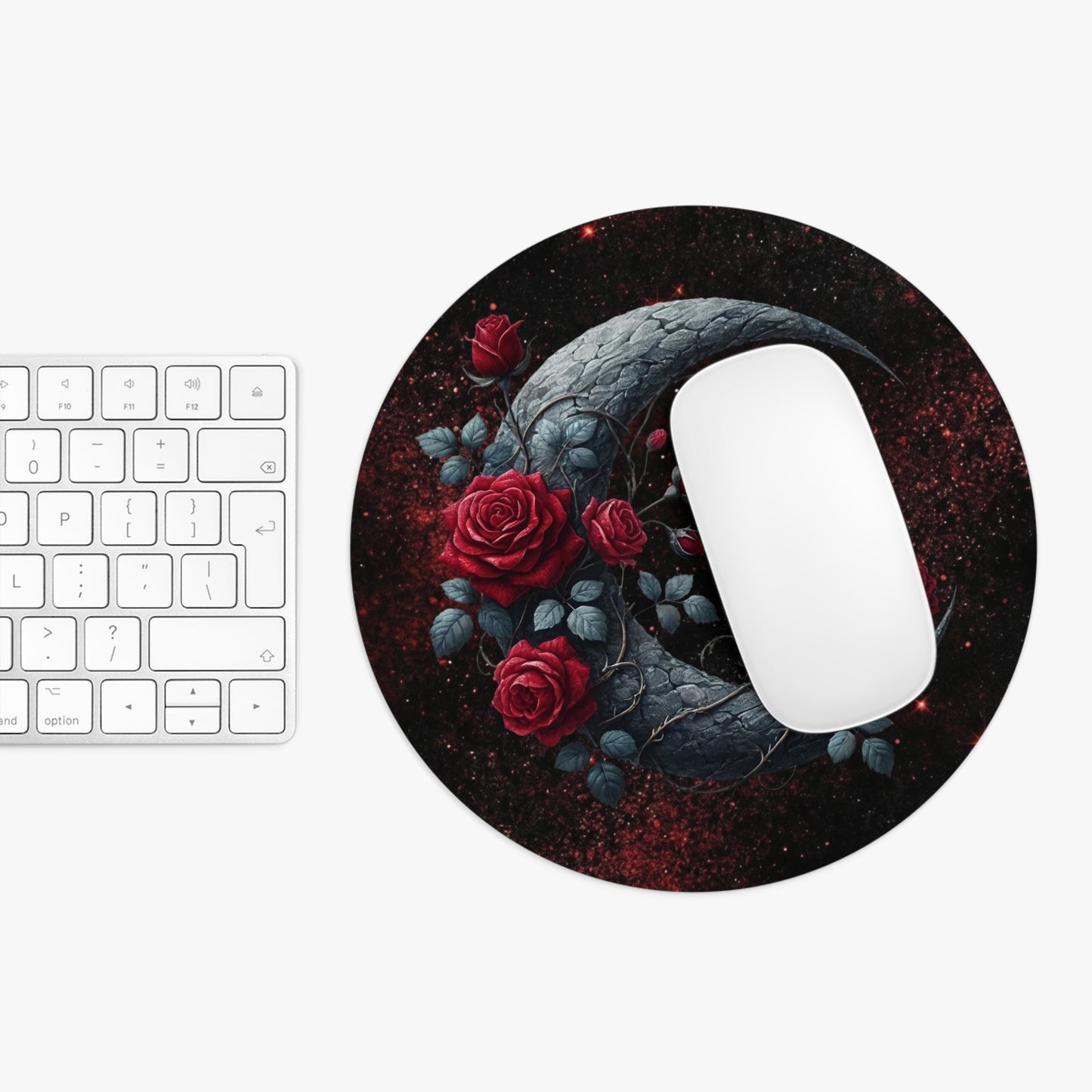 Celestial Rose Crescent Moon Desk Mouse Pad - Elegant Gaming & Office Decor