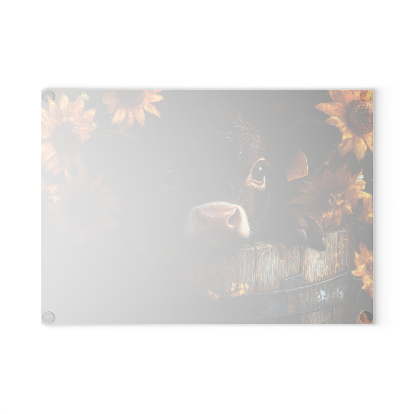 Sunflower Cow Glass Cutting Board - Farmhouse Kitchen Decor