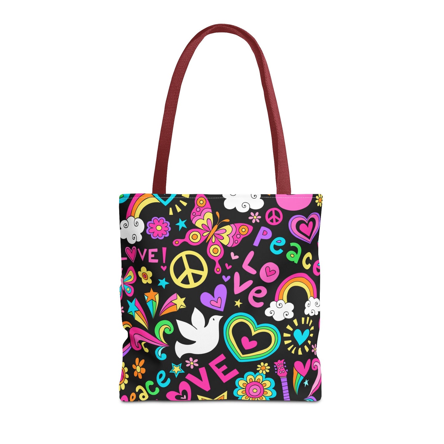 Fashionable Tote Bag (AOP), Stylish, Peace Lovers, Hippie Theme, Great Gift Idea for Birthdays, Holidays or Any Occasion for Anyone