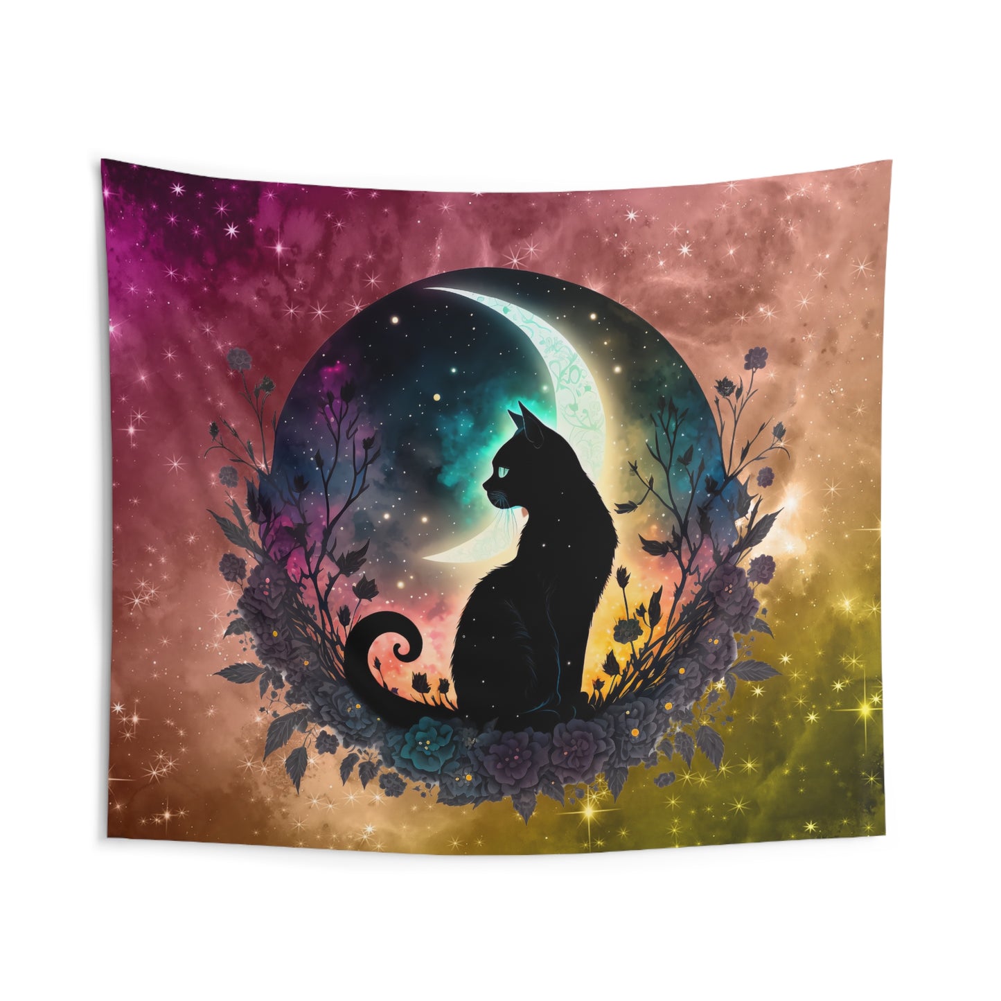 Celestial Cat Wall Tapestry - Boho Decor for Cat Lovers, Wall Hanging for Bedroom, Living Room, Unique Gift for Pet Owners, Home Decor