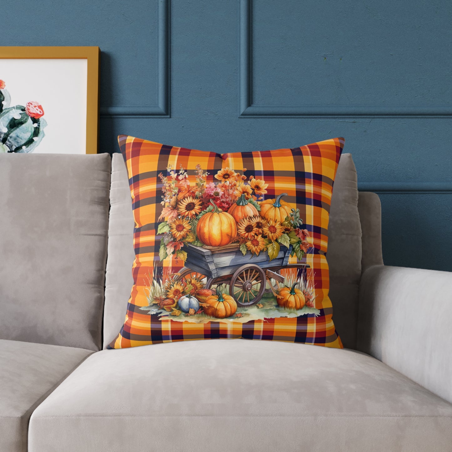 Fall Theme Square Poly Canvas Pillow, Beautiful Two-Sided Fall Theme and Fall Quote Decor for Home or Office, Stylish Accent for Any Room