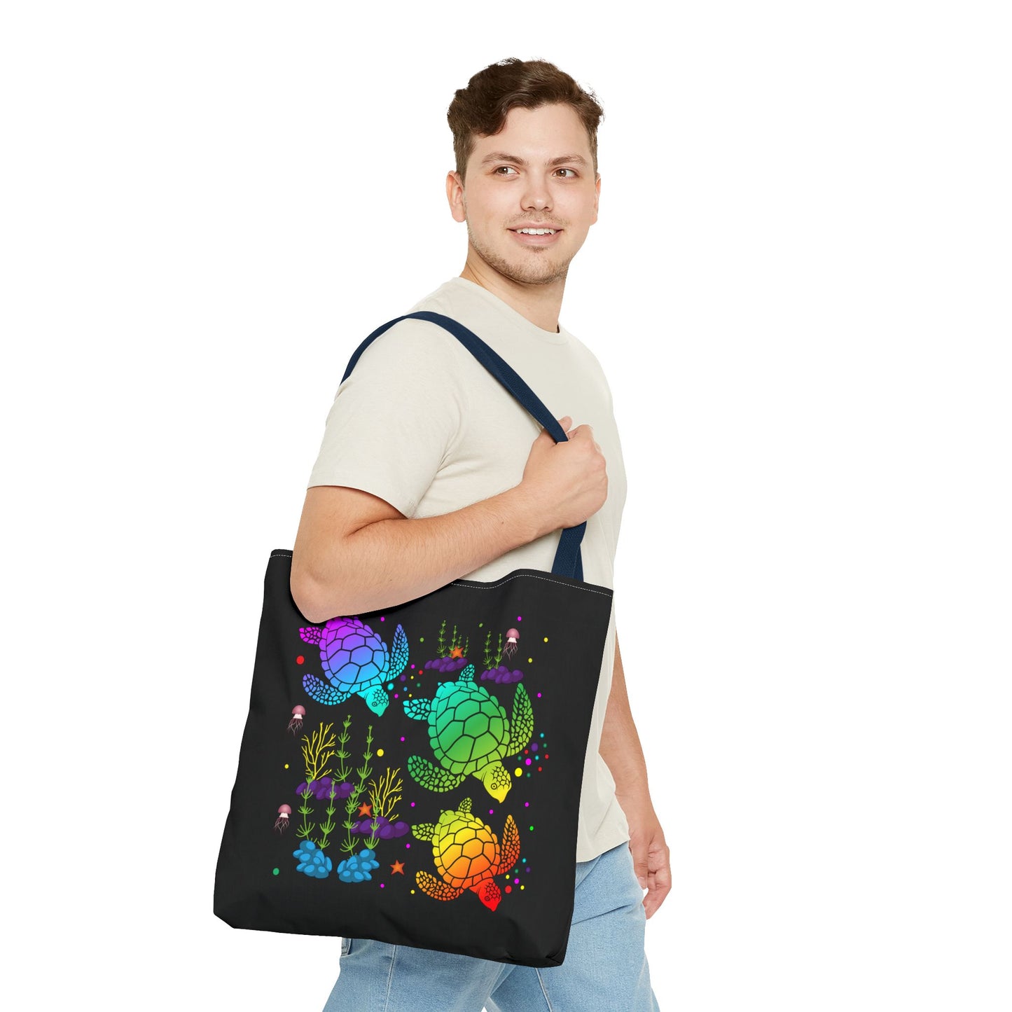 Rainbow Turtle Tote Bag - Eco-Friendly Reusable Shopper, Beach Bag, Gift for Ocean Lovers, Summer Fun, Art Tote