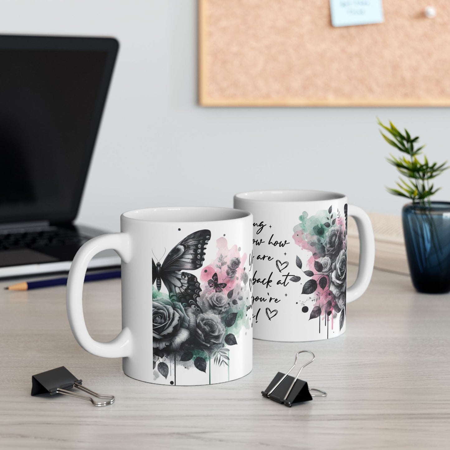 Inspirational Floral Butterflies Ceramic Mug - Keep Going Encouragement Gift