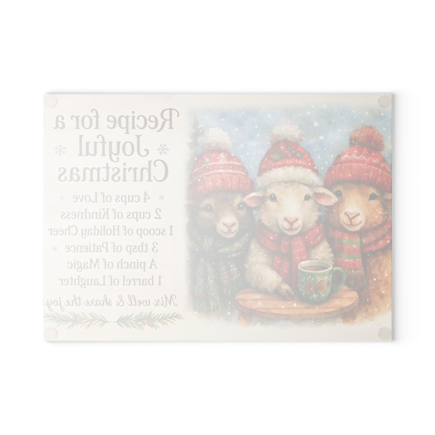 Joyful Christmas Recipe Glass Cutting Board