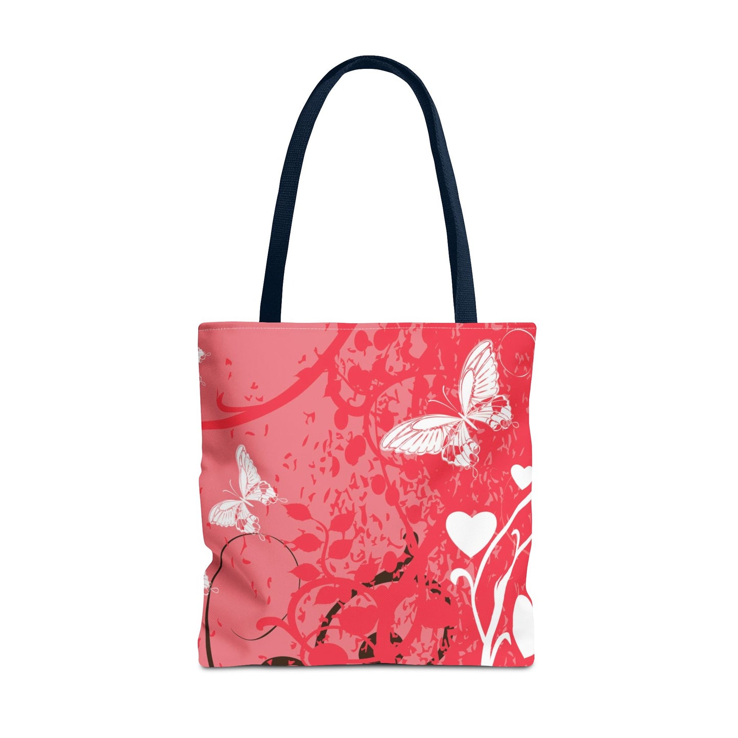 Pink Butterfly Heart Floral Abstract Fashionable Tote Bag (AOP), Stylish, Gift Idea for Birthdays, Holidays, Any Occasion for Anyone