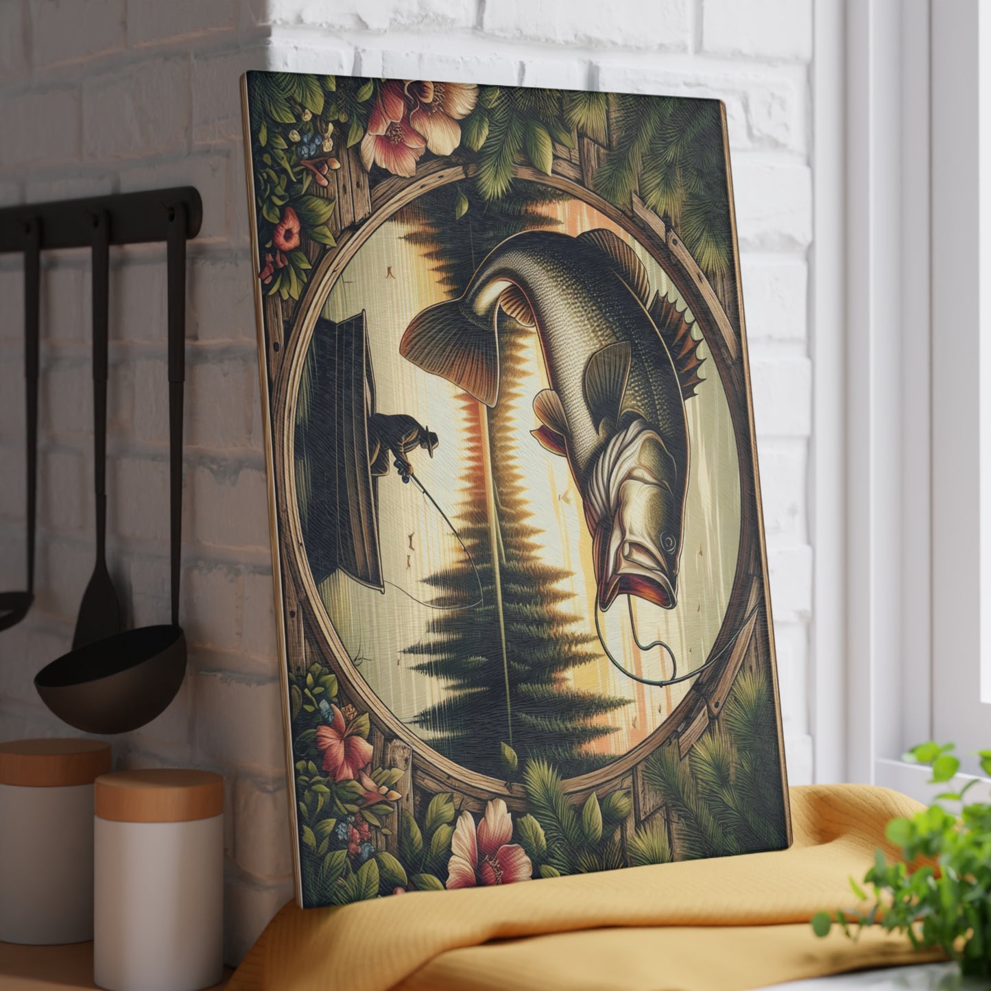 Rustic Fisherman Glass Cutting Board - Perfect Gift for Outdoor Enthusiasts