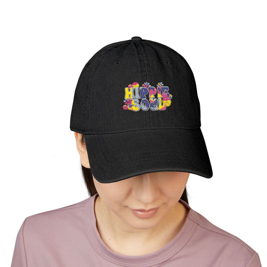 Embroidered Denim Hat - 'Hippie Soul' Adjustable Cap