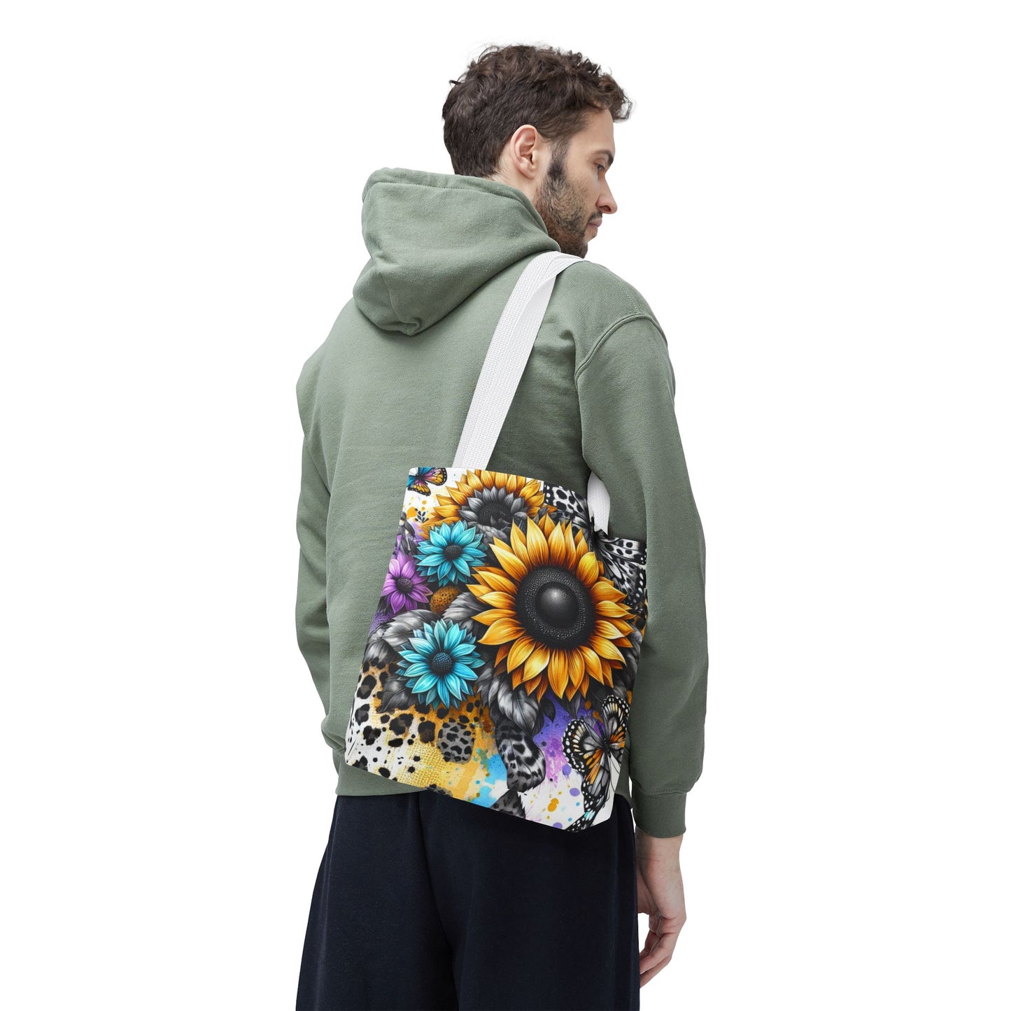 Sunflower & Butterfly Tote Bag — Colorful Floral All-Over Print