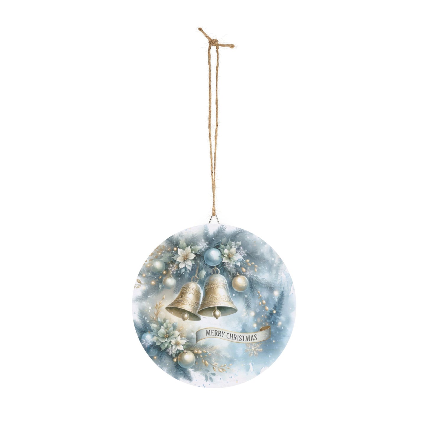 Rustic Charm Christmas Bells Wood Sign - Blue & Gold Merry Christmas