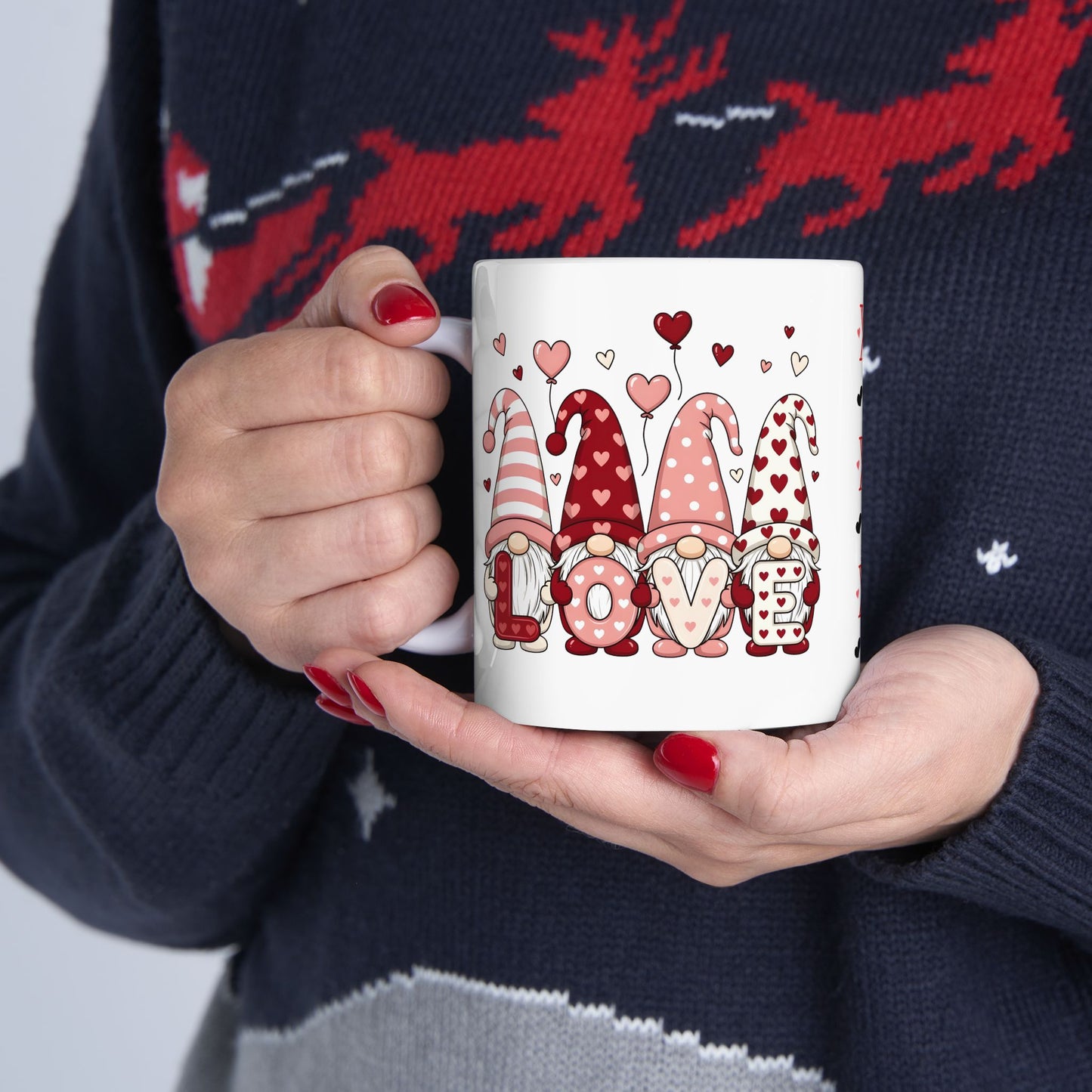 Valentine Gnome Mug (11oz, 15oz) — XOXO Heart Coffee Cup