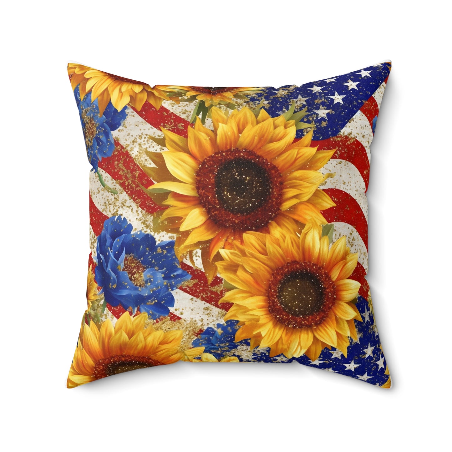 Patriotic with Sunflowers Spun Polyester Square Pillow, Home or Office Decor, Accent for Any Room, Festive for the Holiday or Everyday