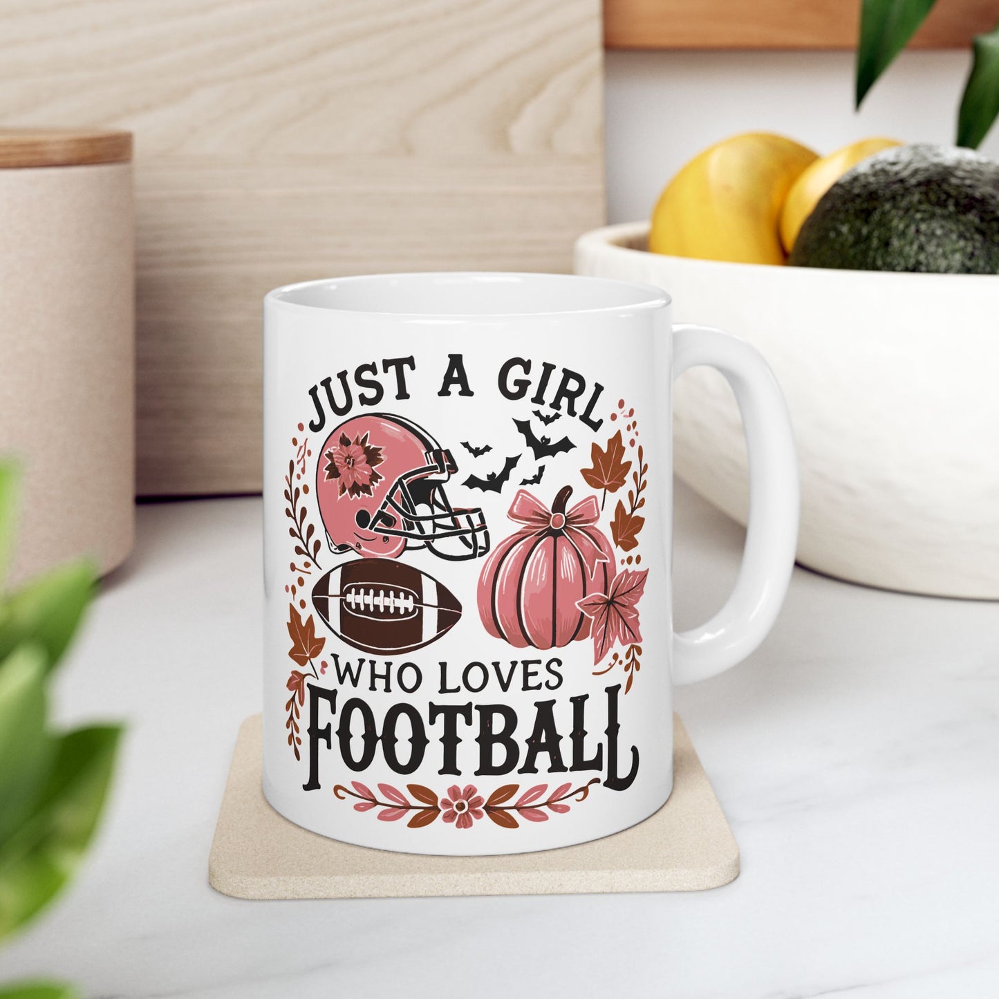 Football Theme For Her Ceramic Mug, (11oz, 15oz), Cute Football Quote for Her, Coffee, Tea, Hot Chocolate Lovers, Football Lovers, Great Gift Idea for Her