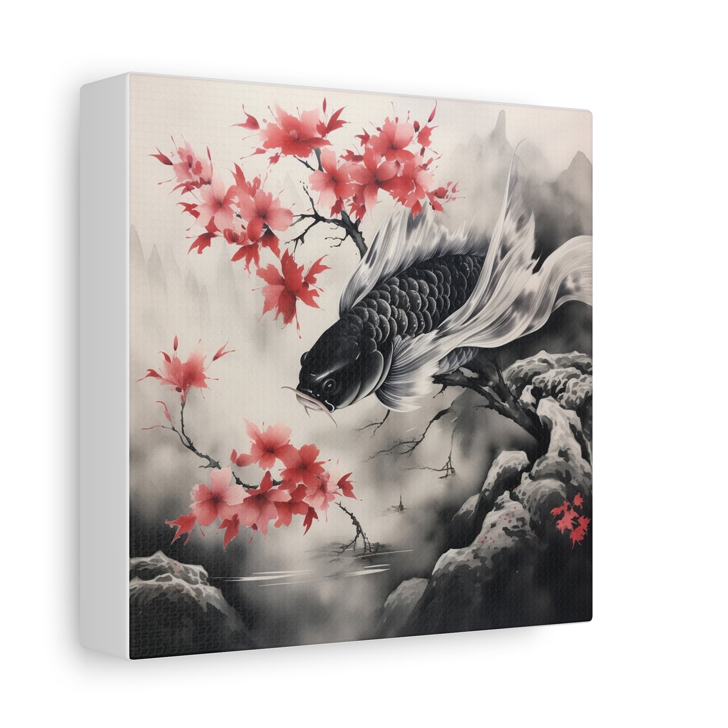 Koi Fish Artwork Canvas Wall Art Print - Elegant Decorative Wall Art with Cherry Blossoms