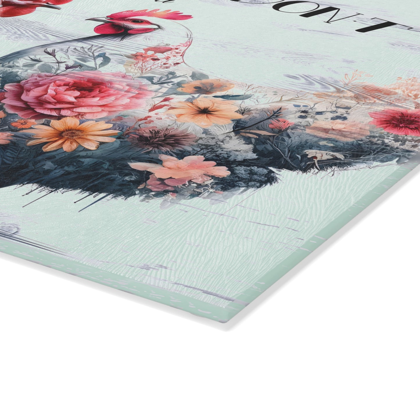 Floral Chicken Glass Cutting Board - Playful Kitchen Decor for Cooking Enthusiasts