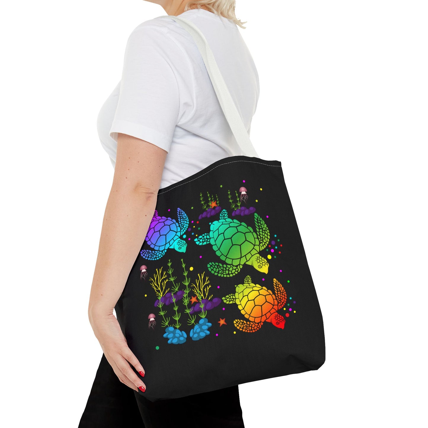 Rainbow Turtle Tote Bag - Eco-Friendly Reusable Shopper, Beach Bag, Gift for Ocean Lovers, Summer Fun, Art Tote