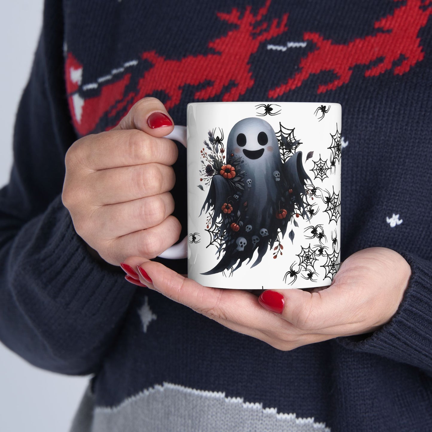 Spooky Cute Ghost Halloween Ceramic Mug, Coffee Cup for Autumn Decor, Gift for Witch Lovers, Tea Mug for Haunting Vibes, 11oz or 15oz Options