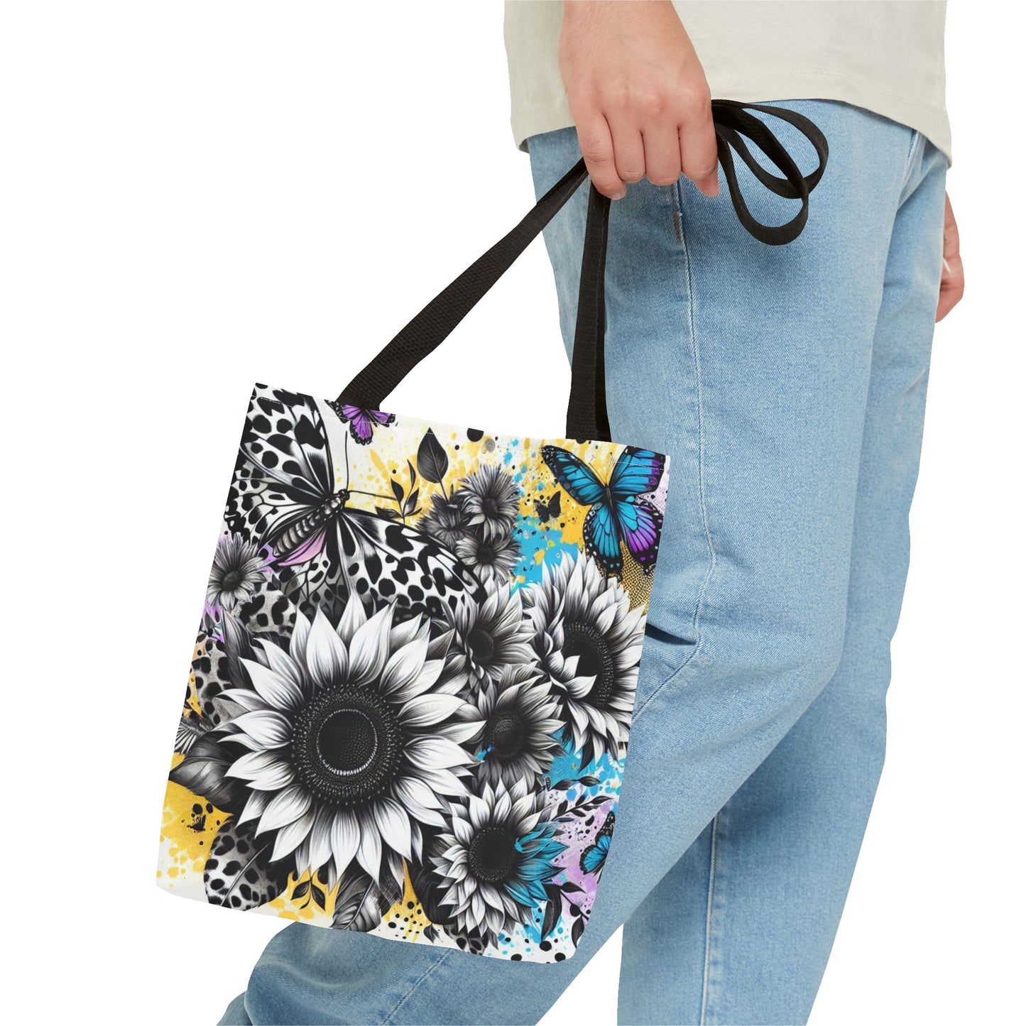 Sunflower & Butterflies Tote Bag — Color Splash Floral All-Over Print