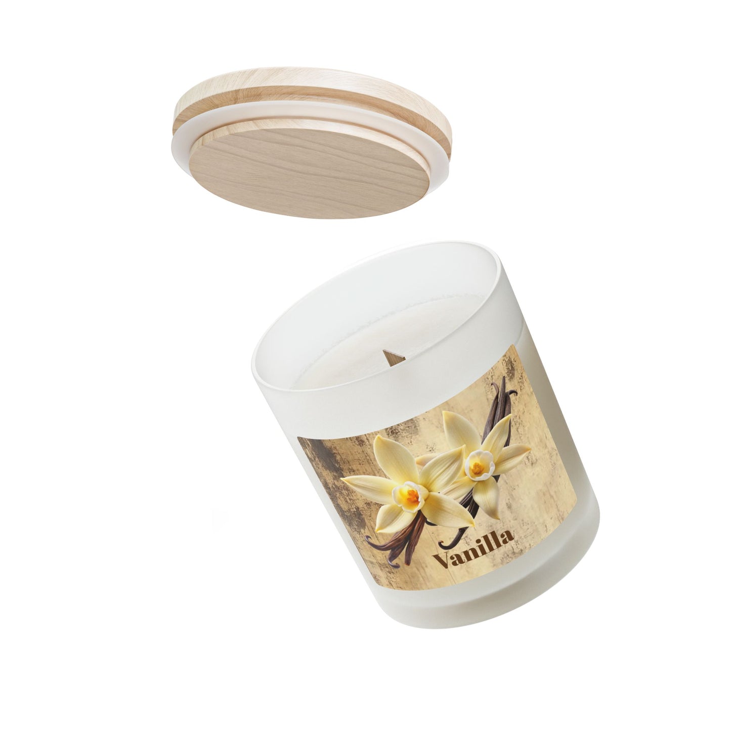 Vanilla Frosted Glass Candle – 11oz Scented Soy Candle with Wooden Lid