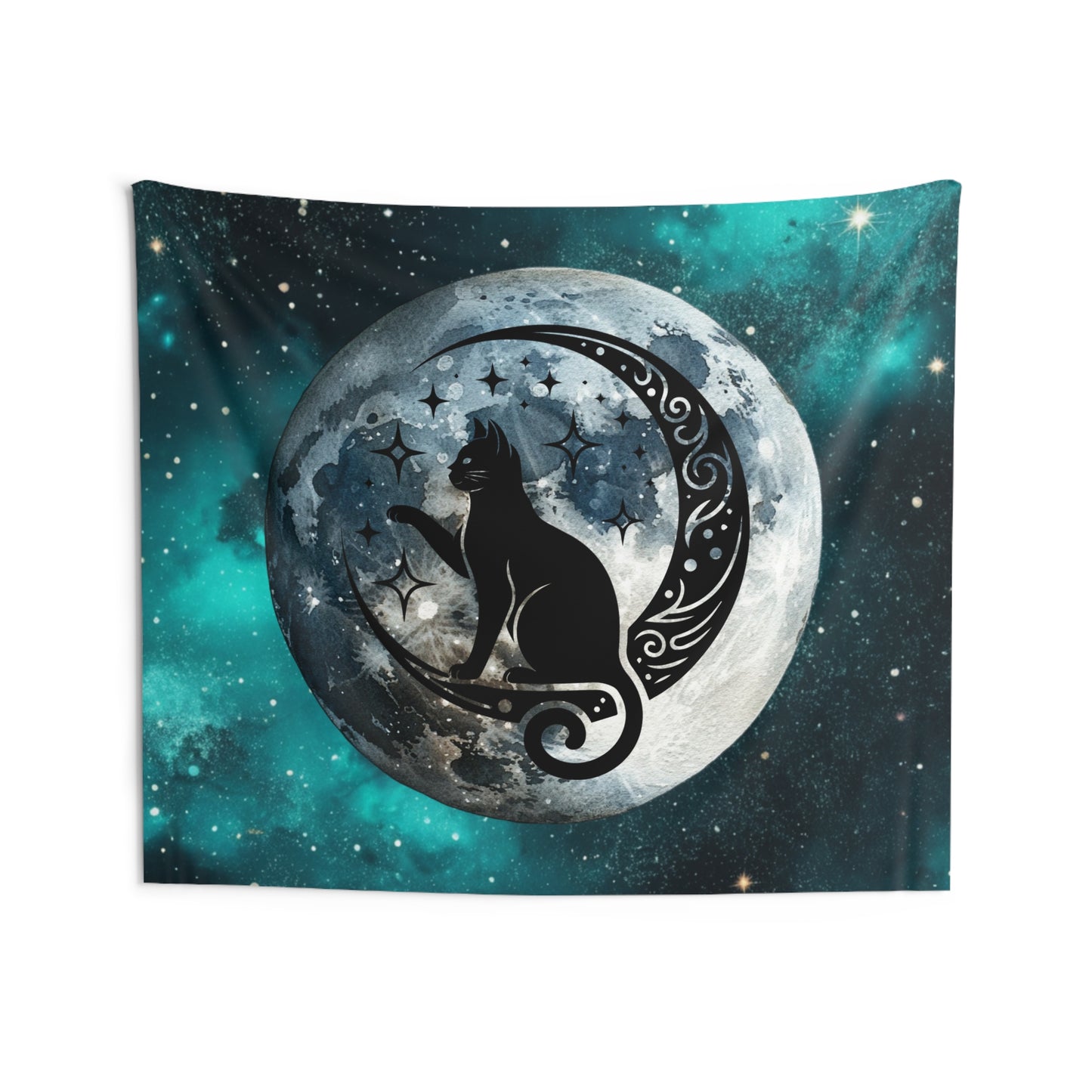 Mystical Cat Moon Wall Tapestry, Home Decor, Bohemian Wall Art, Cat Lover Gift, Celestial Tapestry, Bedroom Decor