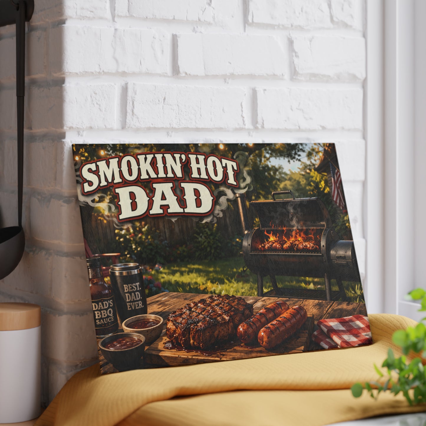 Smokin' Hot Dad Glass Cutting Board – BBQ Grilling Father's Day Gift