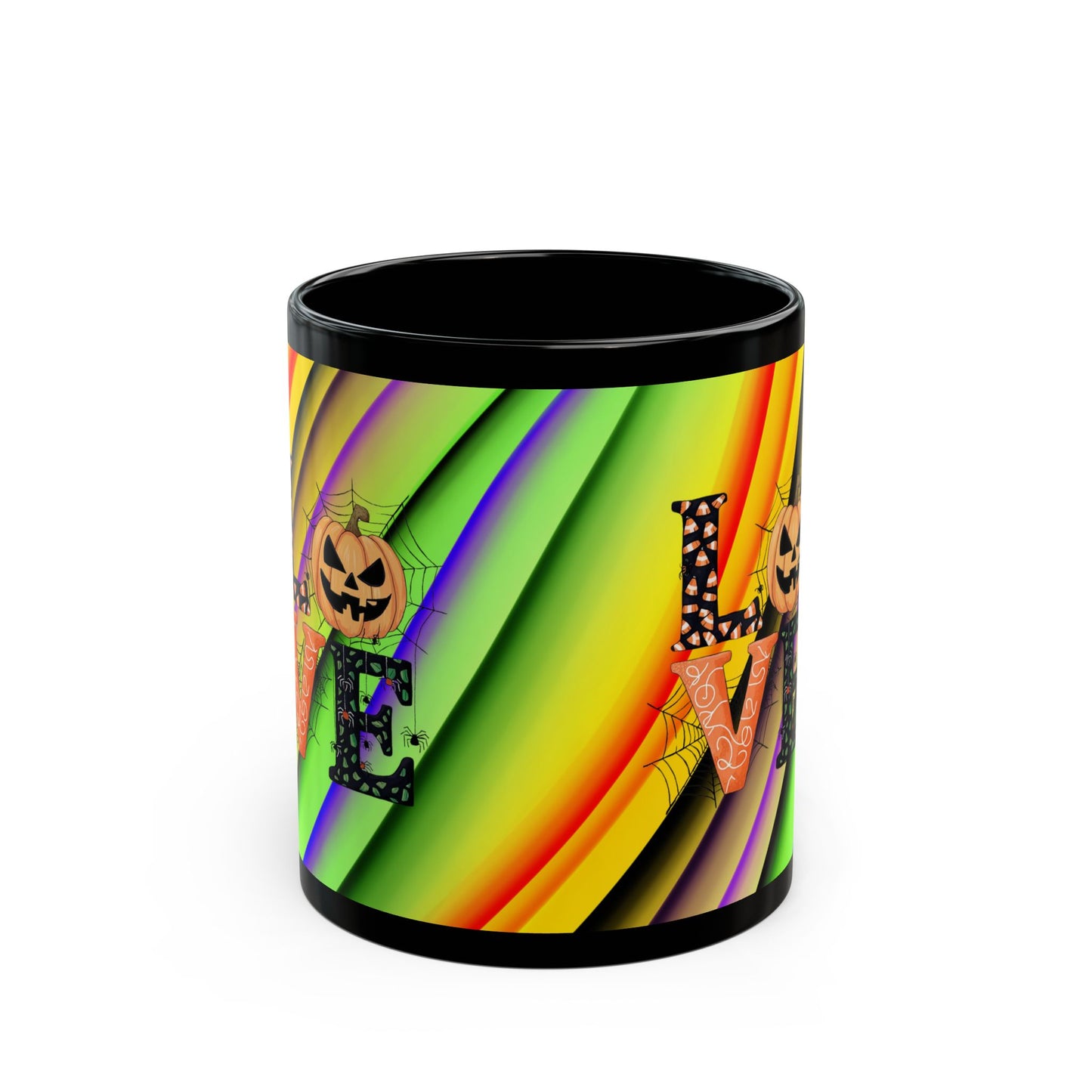 Halloween Theme Black Mug (11oz, 15oz), Cute Halloween Expression, Halloween Lovers, Coffee, Tea, Hot Chocolate Lovers, Great Gift Idea for Anyone