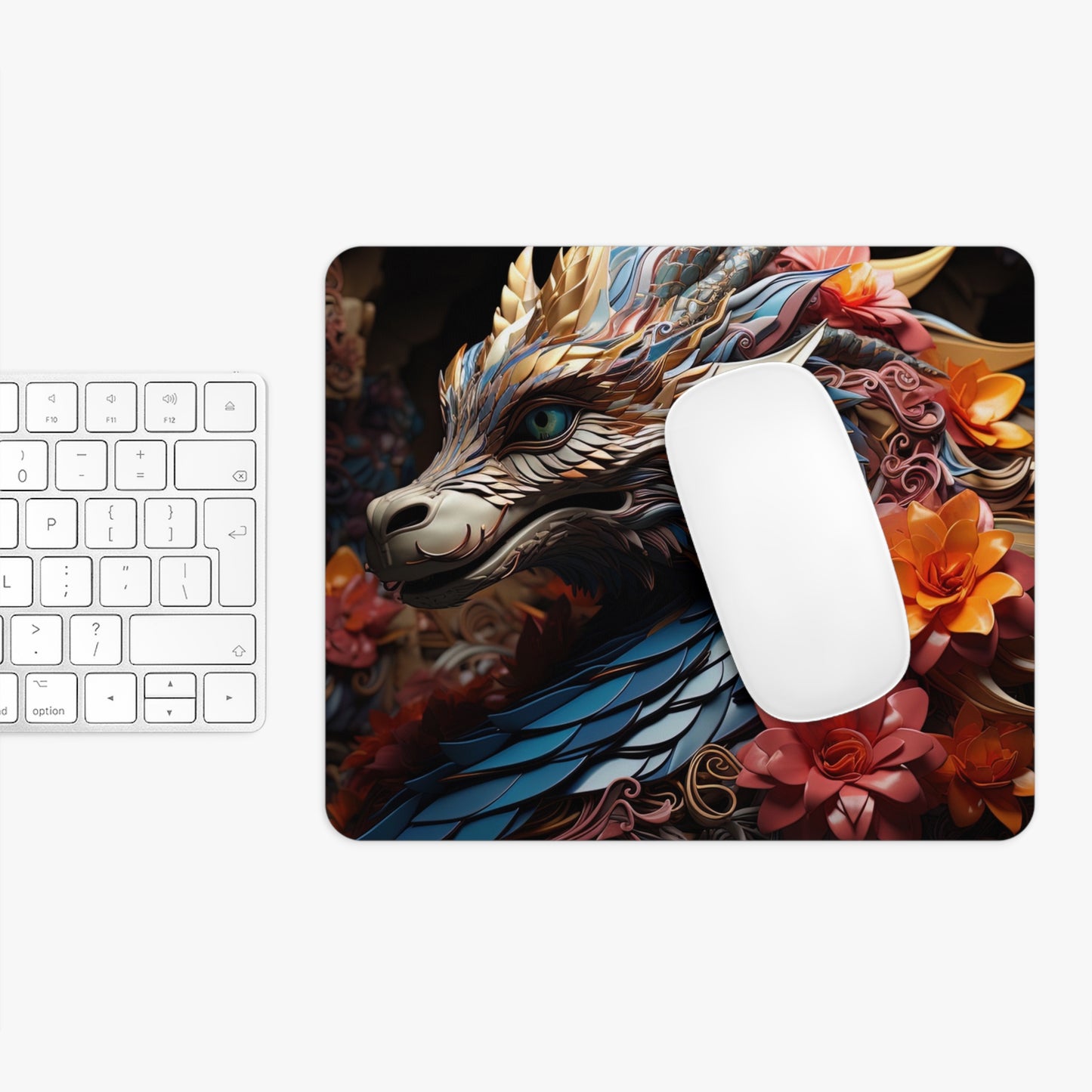 Colorful Dragon Desk Mouse Pad with Floral Design - Artistic & Eye-Catching Desk Accessory