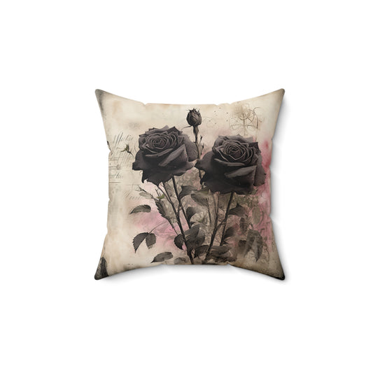 Gothic Theme Black Roses Spun Polyester Square Pillow, Accent For Any Room, Beautiful Room Decor for Any Occasion, Great Gift Idea
