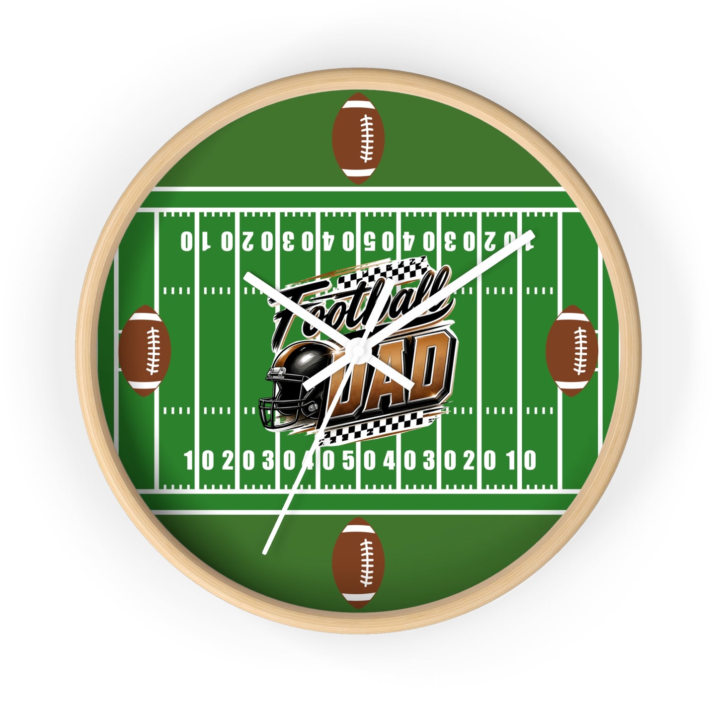 Football Dad Wall Clock — Gridiron Field Design with Helmet & Footballs