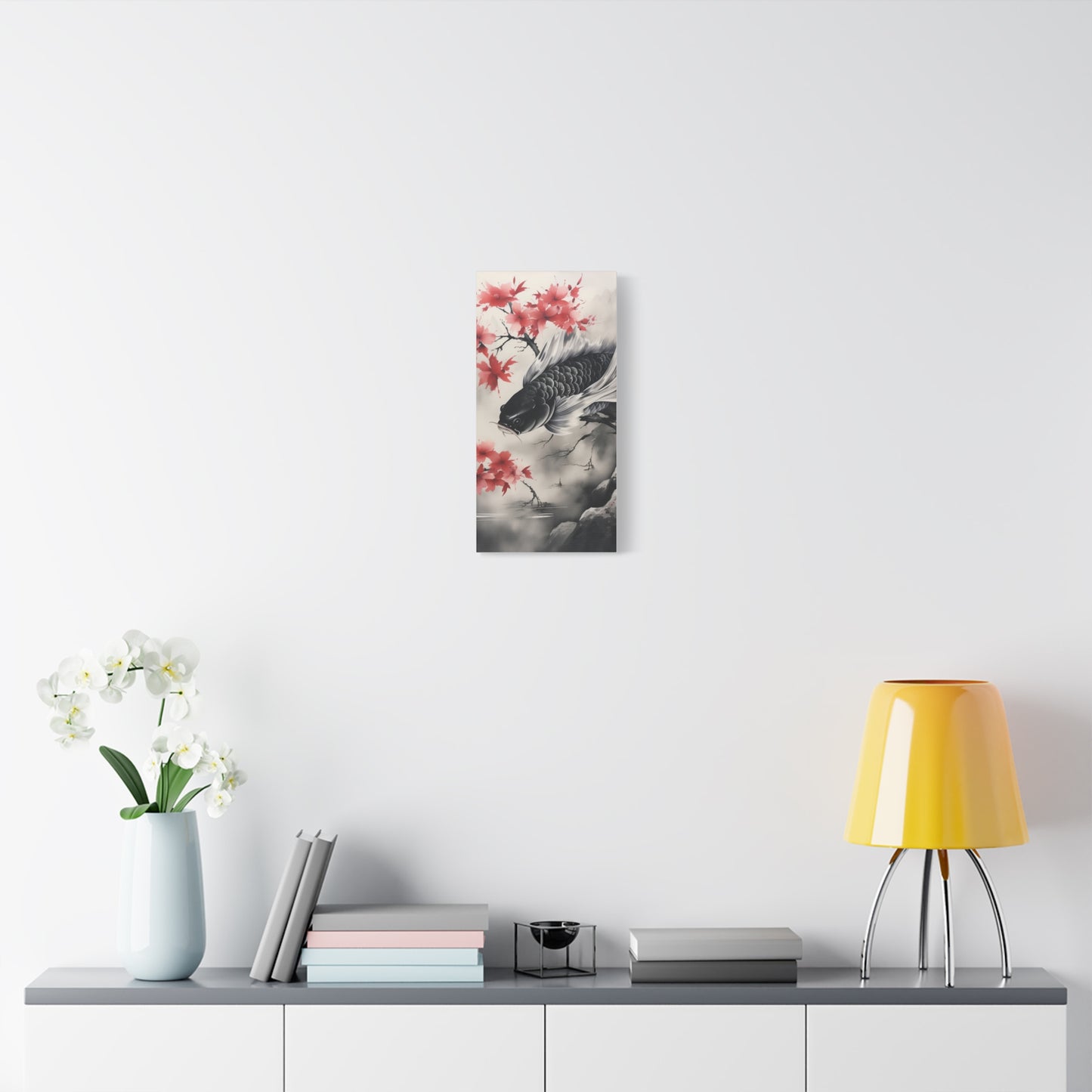 Koi Fish Artwork Canvas Wall Art Print - Elegant Decorative Wall Art with Cherry Blossoms