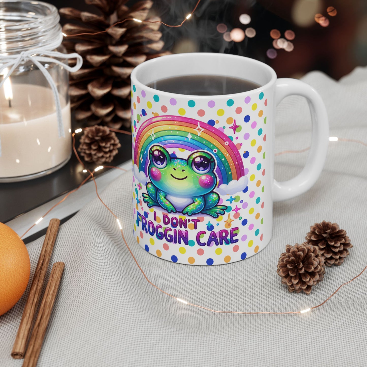 Whimsical Frog Ceramic Mug | Rainbow Polka Dot Design | Fun Gift Idea, Colorful Coffee Cup, Cute Home Decor,