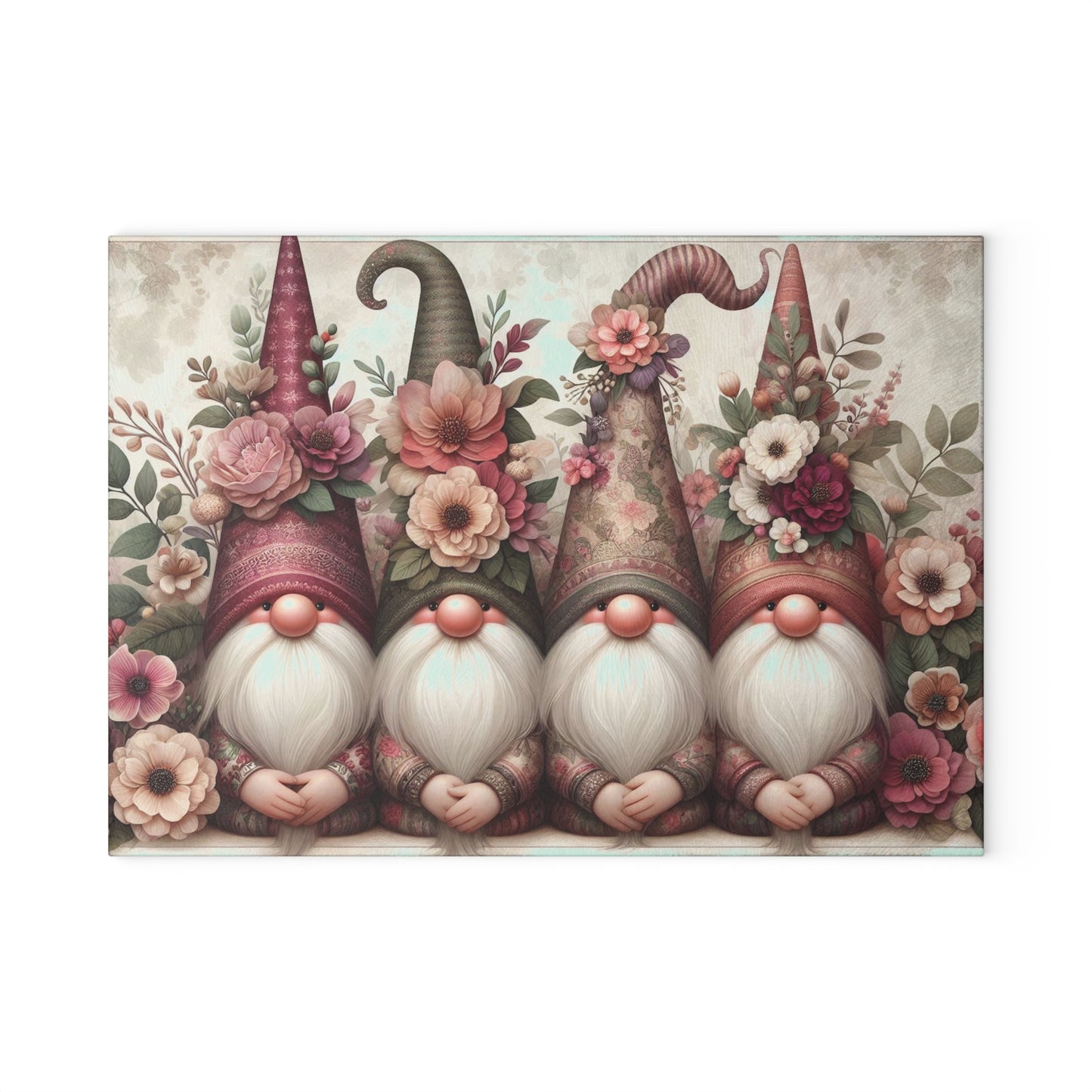 Floral Gnome Glass Cutting Board