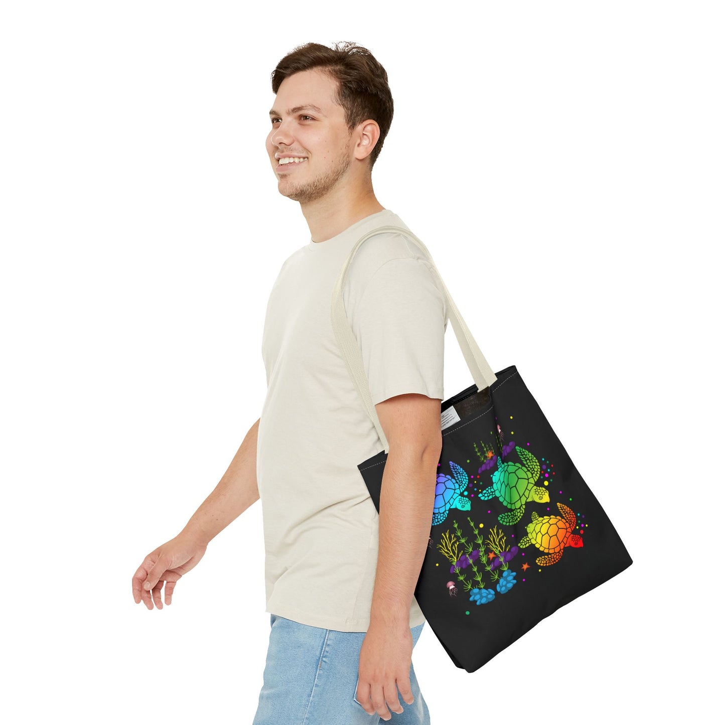Rainbow Turtle Tote Bag - Eco-Friendly Reusable Shopper, Beach Bag, Gift for Ocean Lovers, Summer Fun, Art Tote