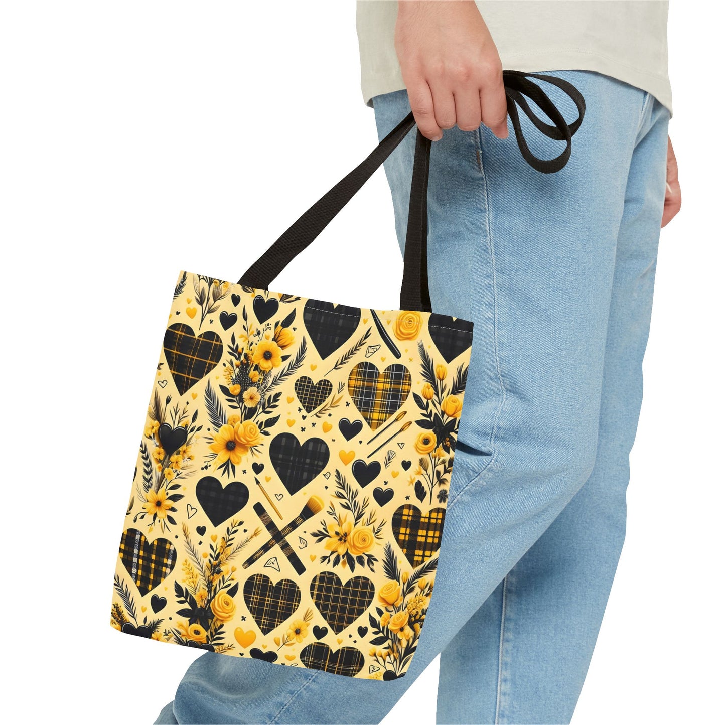 Plaid Floral With Hearts Love Tote Bag(AOP)